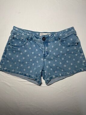 Cotton On Womens Shorts Size 6 Blue Polka Dot Denim Stretch Cuffed Legs